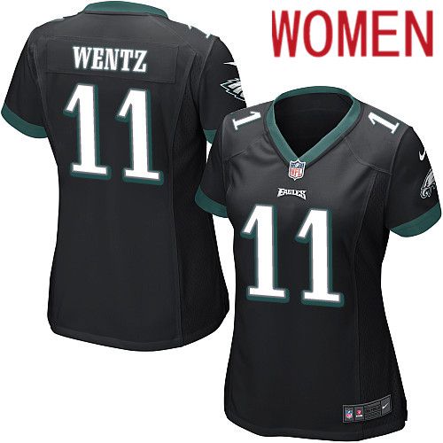 Women Philadelphia Eagles 11 Carson Wentz Nike Black Game NFL Jersey